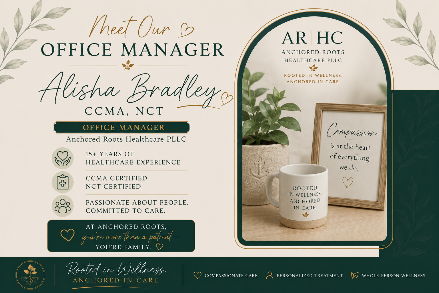 Meet our office manager, Alisha Bradley, CCMA, NCT, with 15+ years of healthcare experience